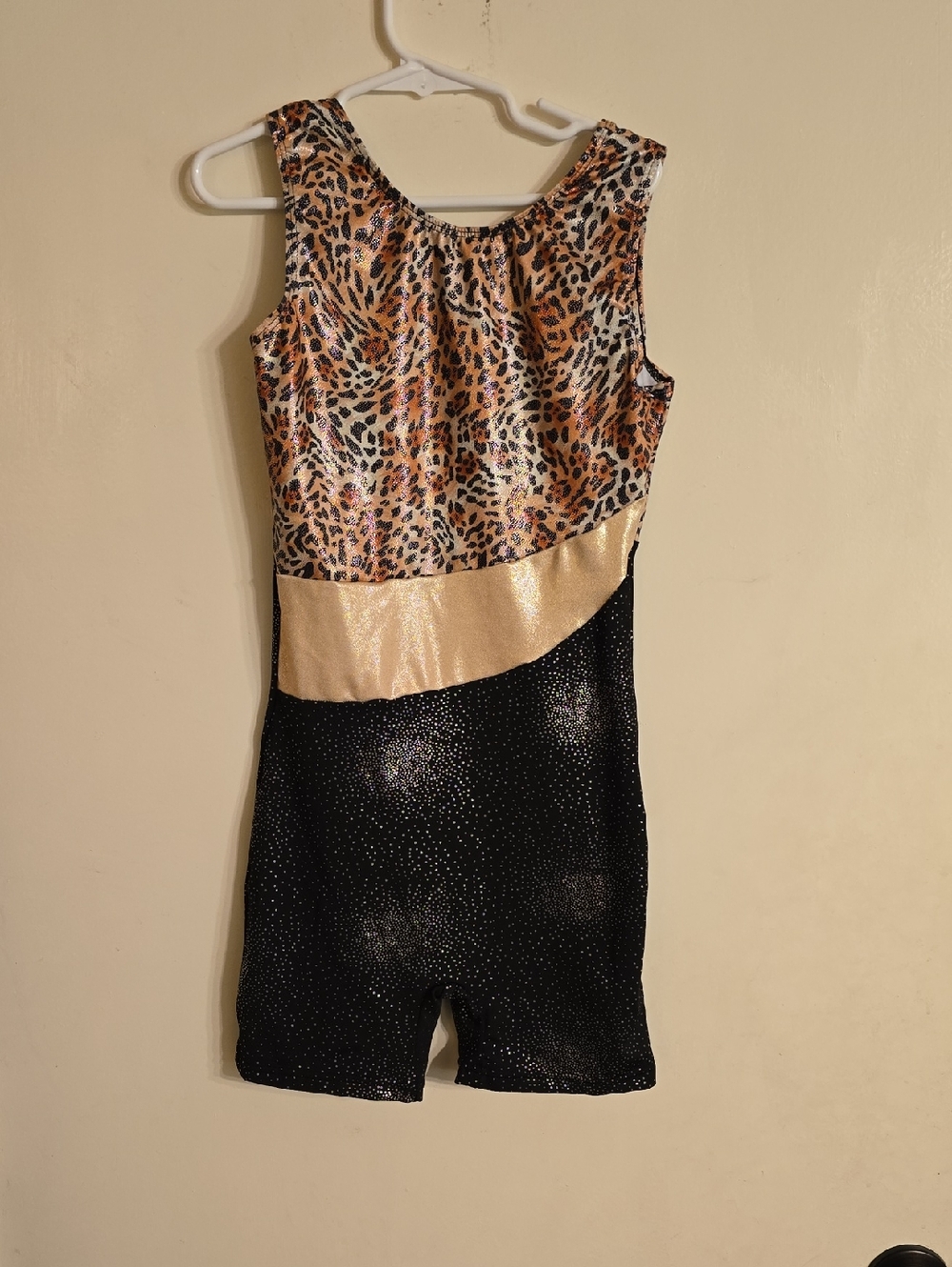 Unbranded Girl's Leopard Print & Gold Accent Sparkle Gymnastics Leotard